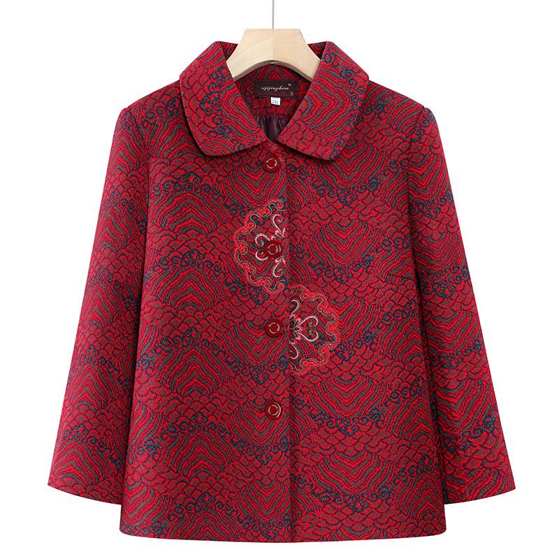 

Легкий пиджак с лацканами от бабушки для весны и осени - Идеально подходит для женщин в возрасте 60-70 лет 2XL (110-125 jin) красный