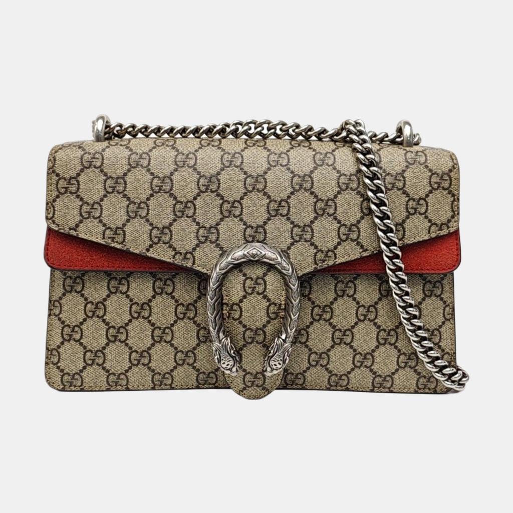 [Pre-Owned] Dionysus Chain Tiger Head Buckle Logo Canvas And Leather Shoulder Bag Small - Good #HGOV2H