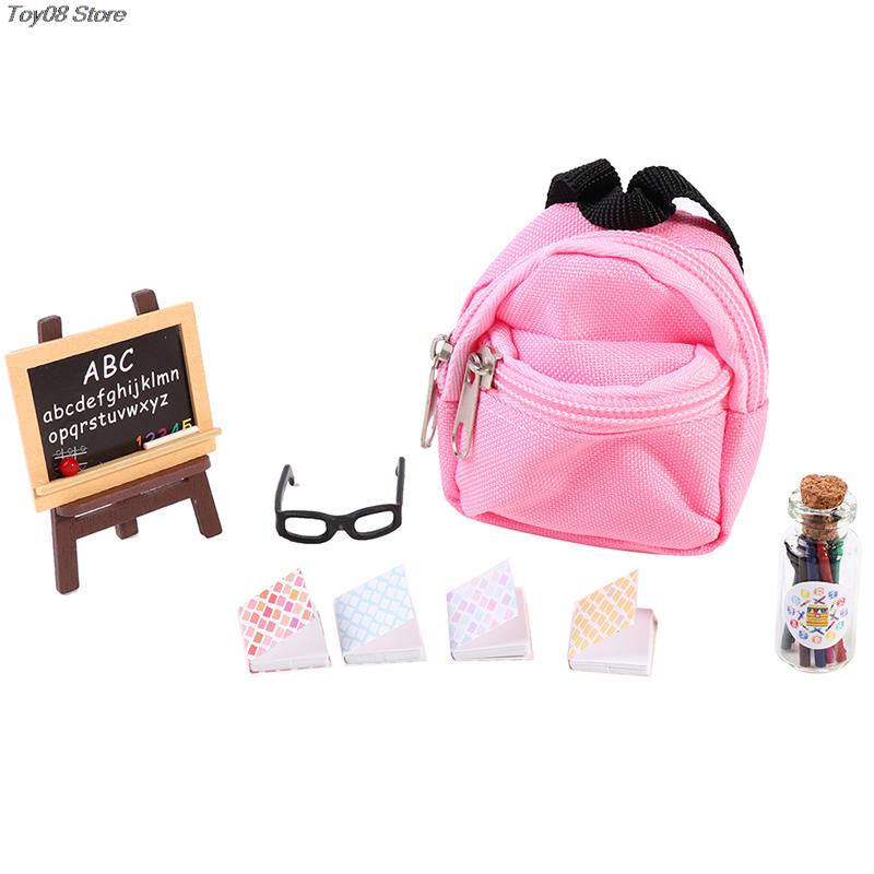 Dollhouse Mini Simulation Miniature Creative School Supplies School Bag Combination Set Doll School Bag Doll Gift Furniture Book