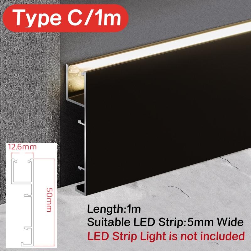 0.5m/1m Hidden Corner LED Skirting Line Aluminum Profile Recessed Backlight Baseboard Connector Wall Trim Floor Bar Strip Light