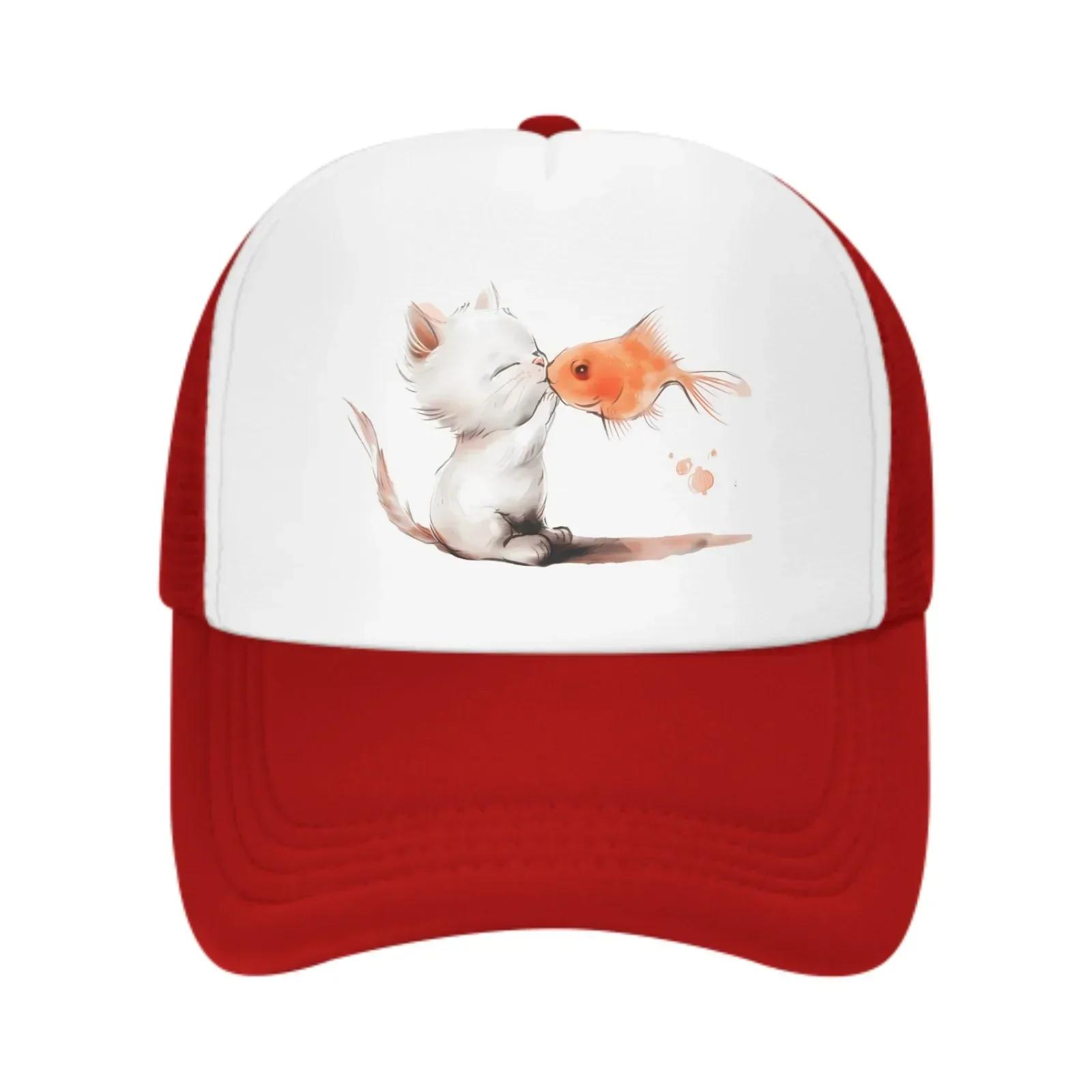 

Cat Kissing Fish Baseball Caps Fashion Trucker Hat Unisex Mesh Caps for Women Unisex Outdoor Leisure Travel Neutral Sunshade One Size