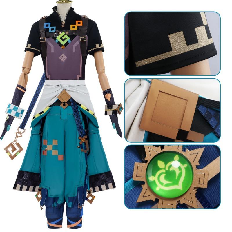 Genshin Impact Kinich Disfraz de Cosplay Conjunto Completo Trajes Kinich Juego de Roles Uniforme Disfraz Peluca Halloween Actividad Fiesta Ropa de Anime