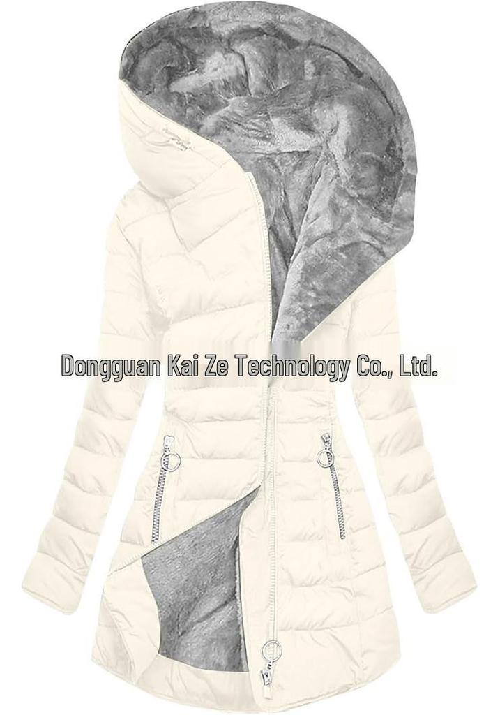 Mid-Length Slimming Hooded Jacket - Women's Thickened Cotton with Velvet Lining