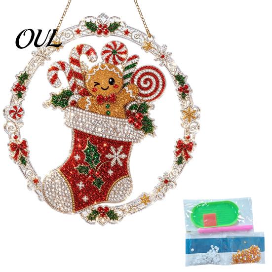 Handmade Christmas Home Decor Faux Diamond Art Ornament, DIY Santa Claus Sun Catcher Kit, Rhinestone Parent Child Interactive Crafts Xmas Wreath