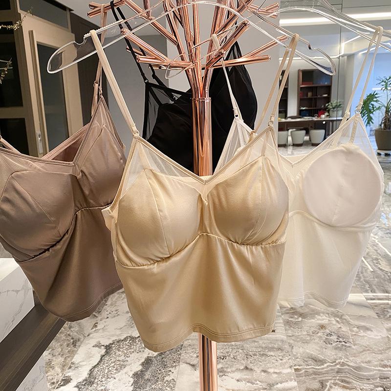 19 Momme Silk Crepe Camisole Wireless Bra: Wear As an Outer Layer or Base Vest for Women