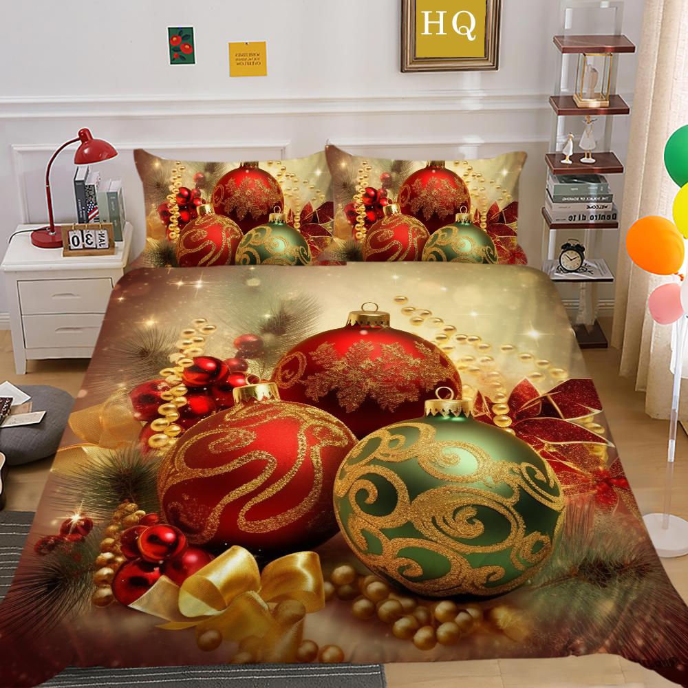 3D Microfiber Fabric Christmas Bedding Set Santa Claus Quilt Cover Pillowcase 2 or 3 EU220 * 240 Full-size Quick Drying Easy Cleaning Home Decoration