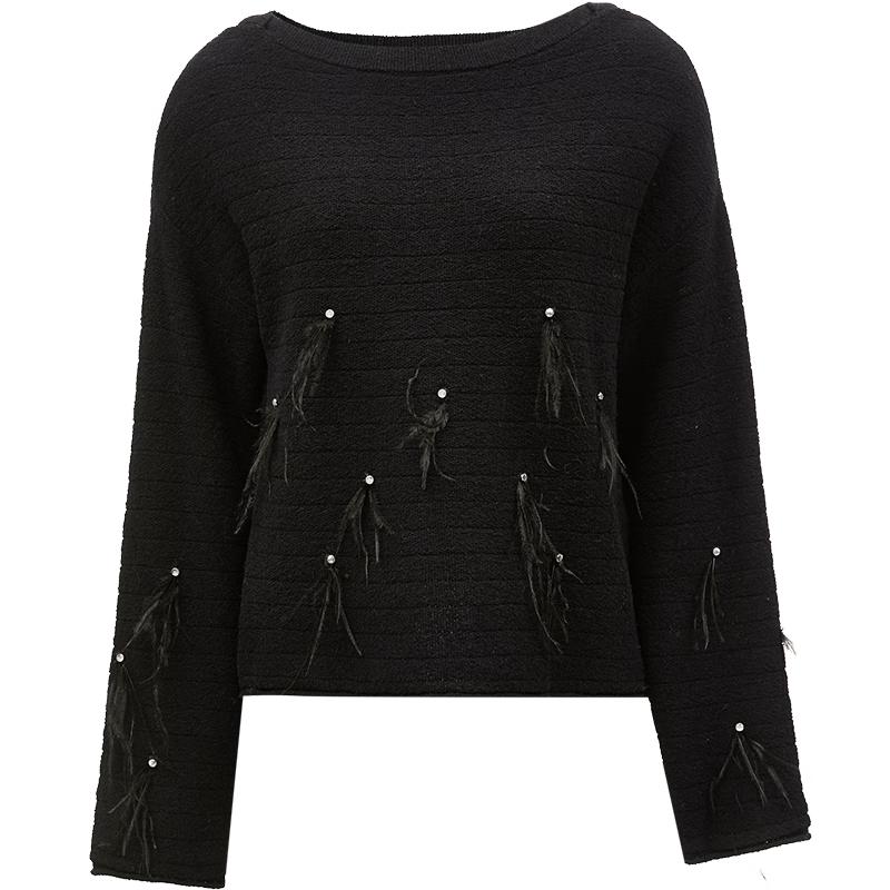 

ONLY 2025 Spring Rhinestone Boat Neck Knit Sweater XS