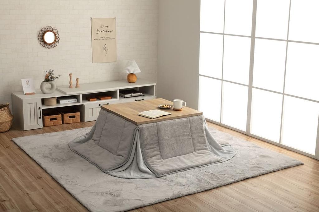 IKEHIKO Kotatsu Futon, Square, Lapierce, Space-Saving, Pearl Gray, Approx. 170 x 170 cm, Solid Color, Soft, Fluffy, Feminine Design #6843119