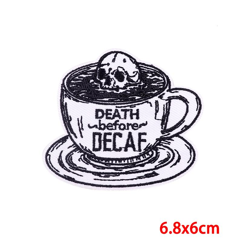 Drinking Coffee Skeleton Patches Skull Finger Letter Embroidery Patch For Clothing Thermoadhesive Patches On Clothes Punk Patch
