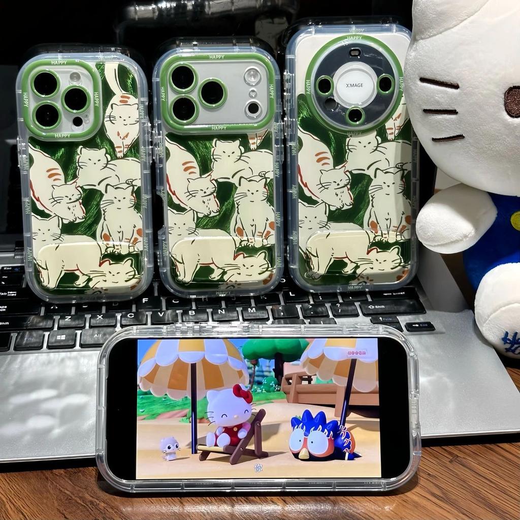 Green lazy cat is suitable for apple 17 mobile phone iphone16promax huawei mate70 honor protective case