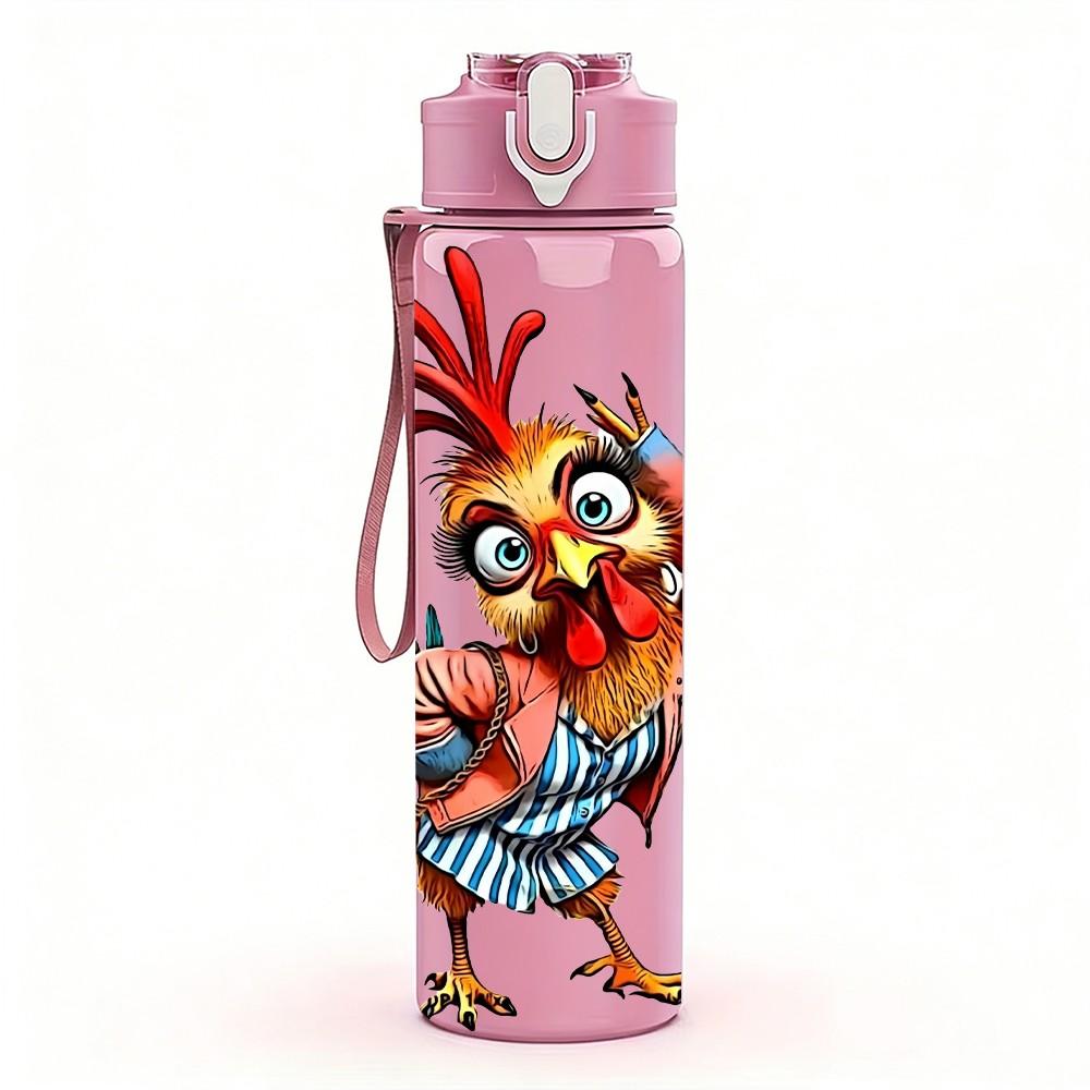 1PC Funny Rooster Bird Art 750ml Color Plastic Sports Water Bottle Leakproof Flip Straw Lid Suitable for Sports Office Home Use