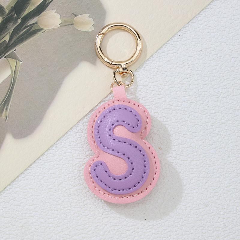 PU-Leder Bonbonfarbe A bis Z Initialen Schlüsselanhänger für Damen Einfach Mode Rucksack Telefonanhänger Autoschlüsselanhänger Schmuck Geschenke