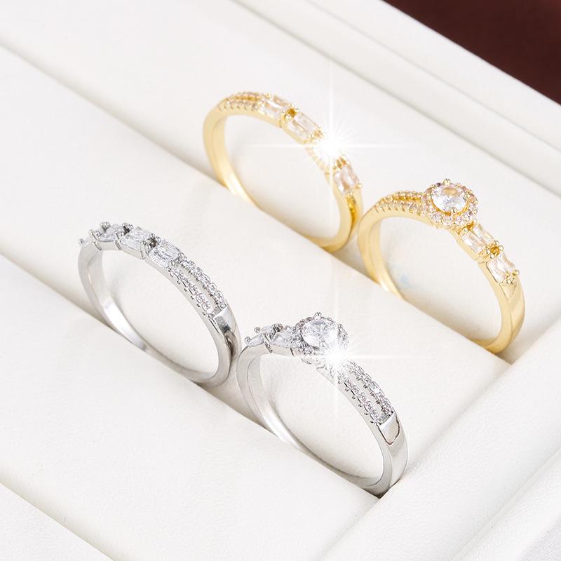 Exquisite Sweet Double Zircon Flower Geometric Square Stackable Rings Jewelry