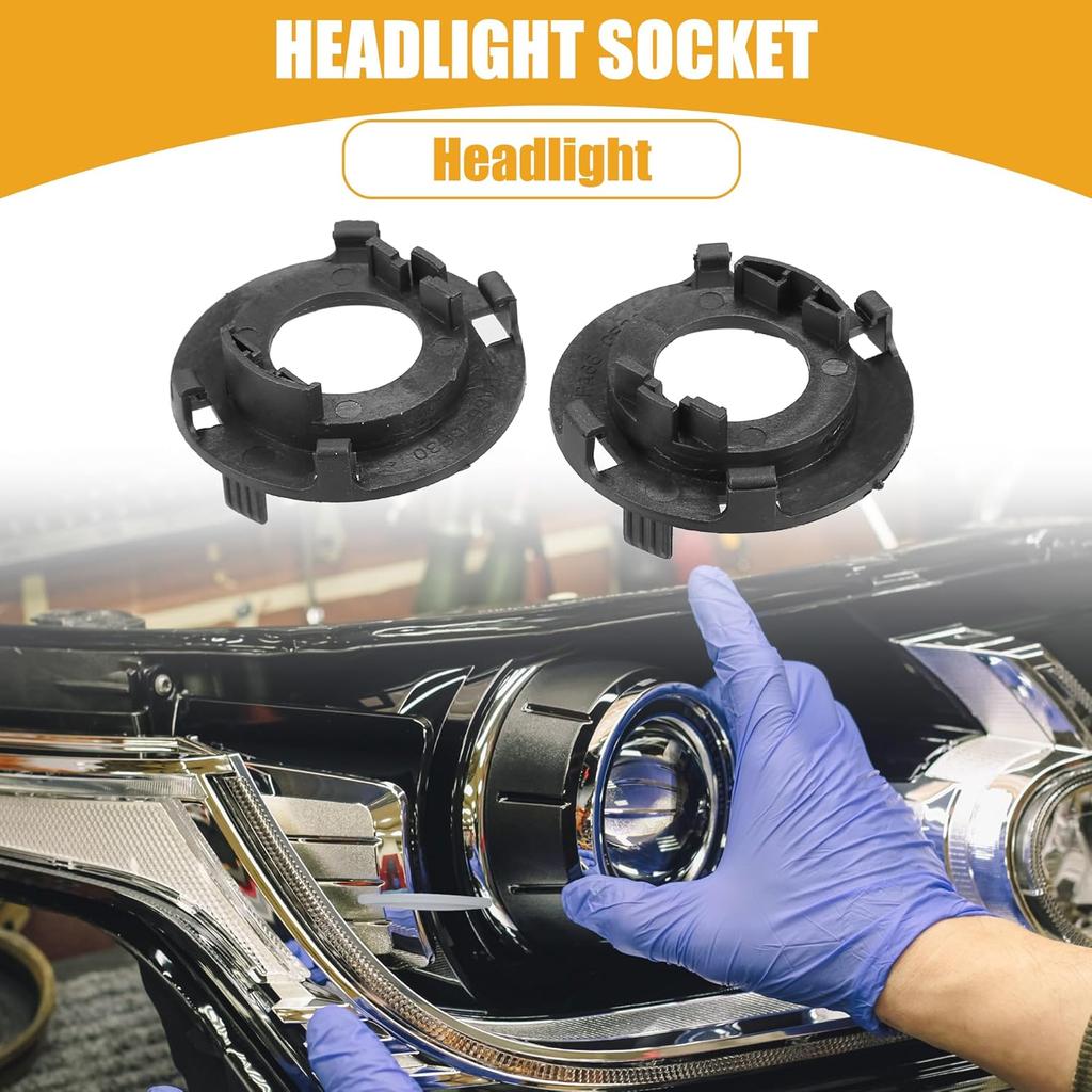 Automotive LED Headlight Bulb Retainer Adapter Holder Socket - Car Headlight Socket - for Hyundai Plastic Black - 1 Pair