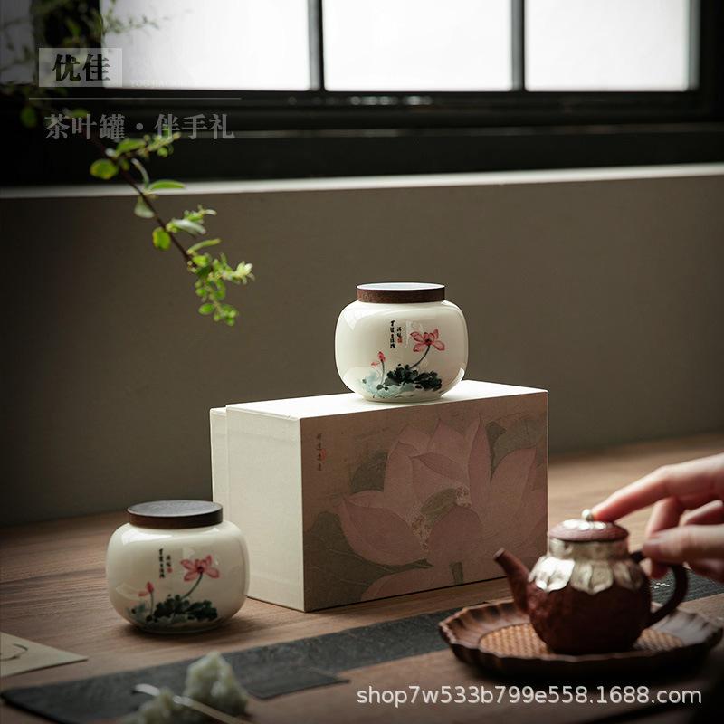 Chinese ceramic tea can, small sealed tank, storage tank, universal tea packaging box, tea tank, tea warehouse, gift gift