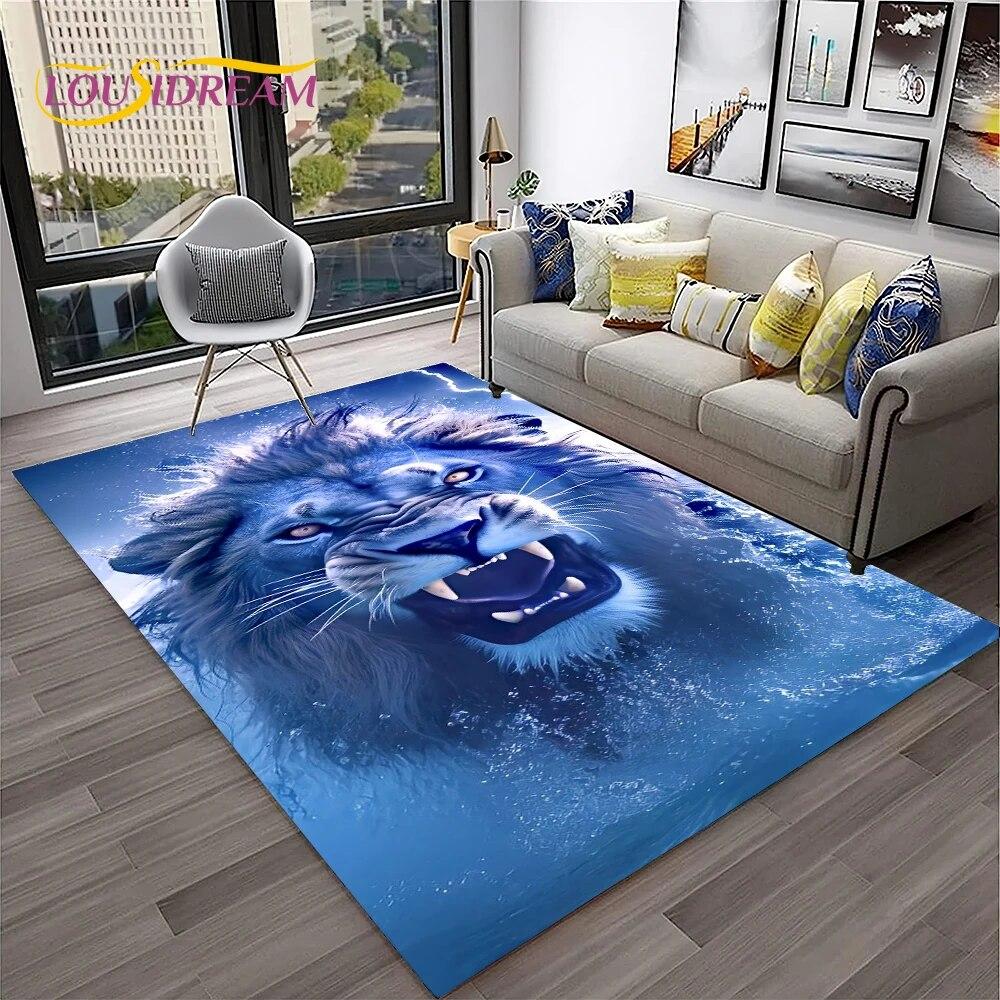 Cartoon Lion Animals Dream 3D Carpet Rug for Home Living Room Bedroom Sofa Doormat Decor,Kid Play Area Rug Non-slip Floor Mat