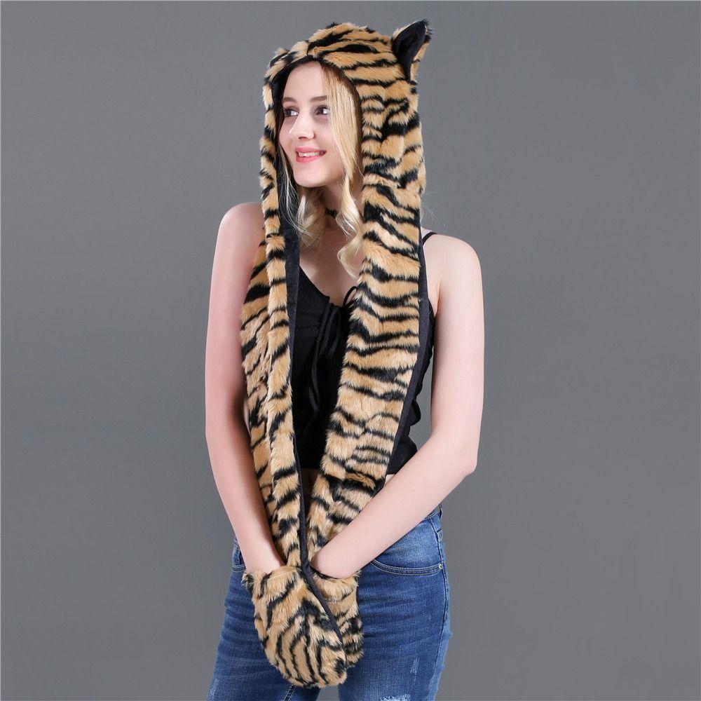 Warm Winter Cap 3 in1 Plush Hooded Windproof Animal Hat Unisex