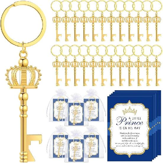 50 Sets Baby Shower Bottle Opener Favors Included Bottle Opener Keychain Crown Charms Keychain Thank You Cards Organza Bags Baby Shower Return Gifts