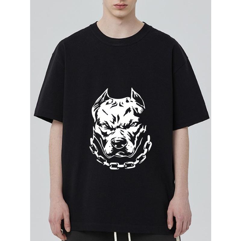 Black T Shirt with Pitbull Dog Chain Graphic for Casual Wear