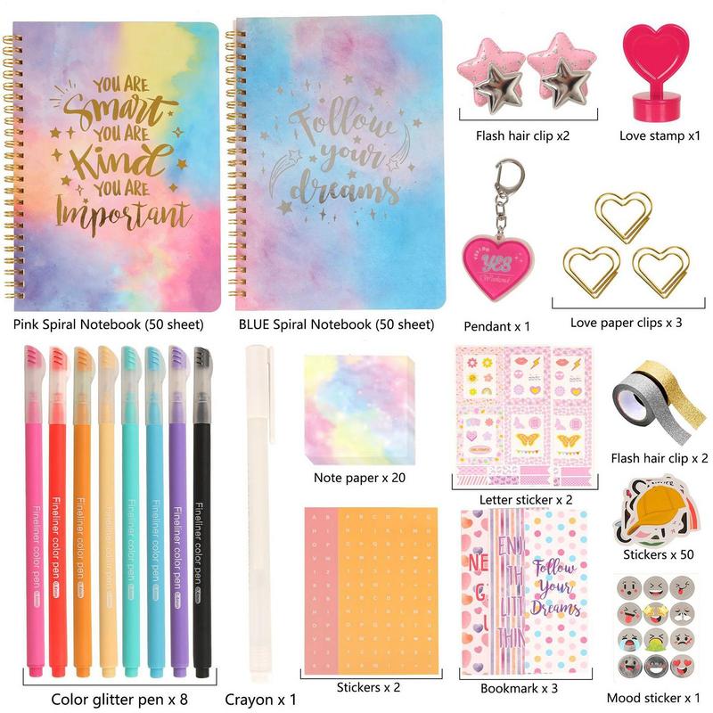 Girls Journal Set 98X/set Funny Creative Diary Journal Kit Scrapbooking Toy Journaling Art Crafts For Kid Girl Boy Aged 8