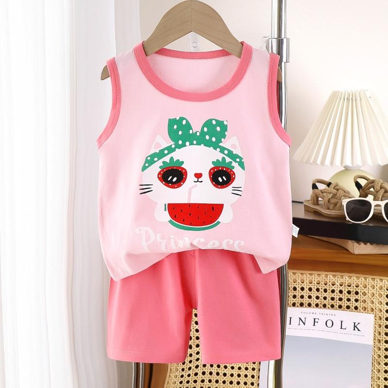 2pcs/set Children Sets Kids Cartoon Vest Suit Summer Sleeveless Tank Tops + Shorts Set Toddler Baby Boys Girls Outfits Clothes
