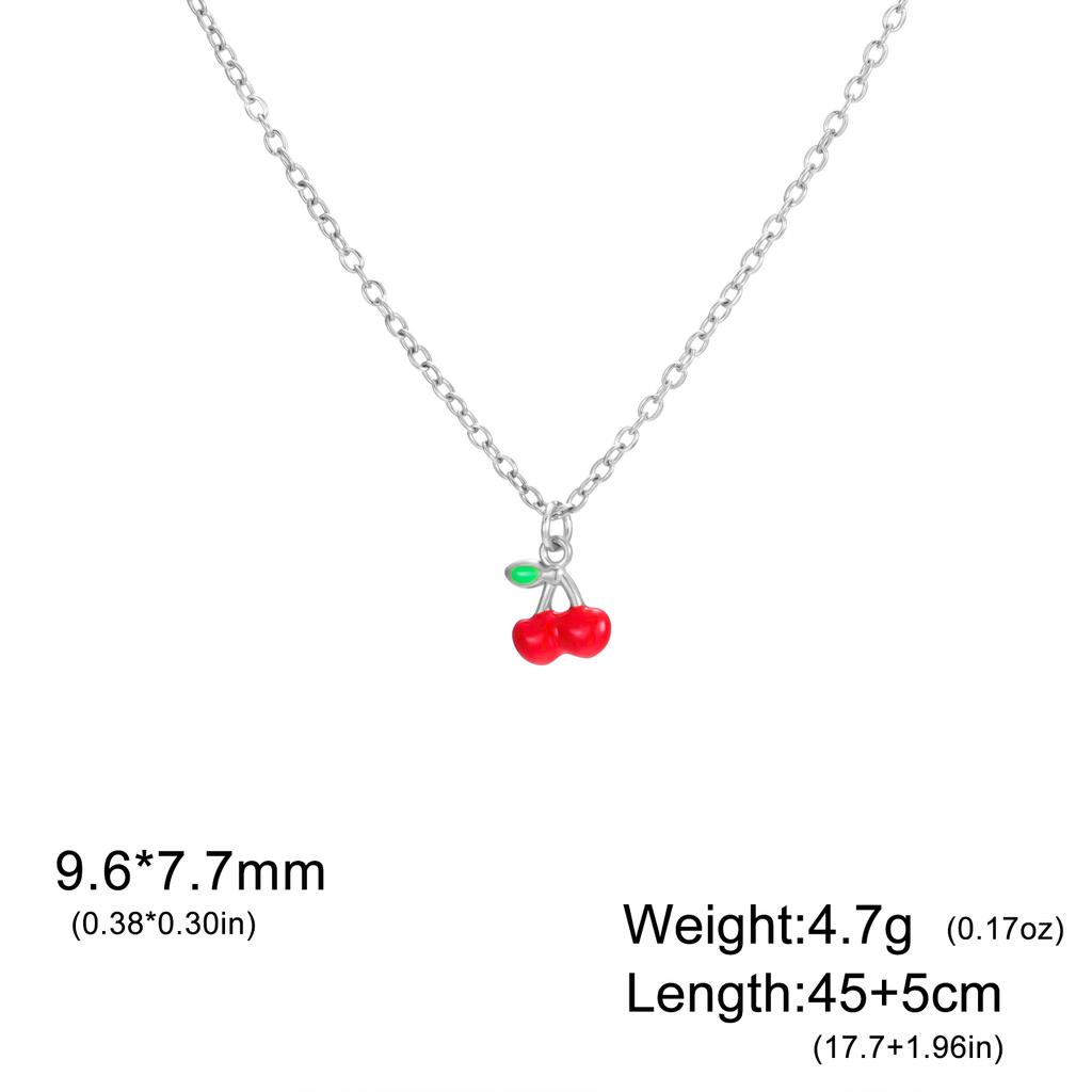 Teamer Enamel Cherry Charms Necklace Gold Color Stainless Steel Sweet Choker For Woman Girls Trendy Jewelry Gift Wholesale New