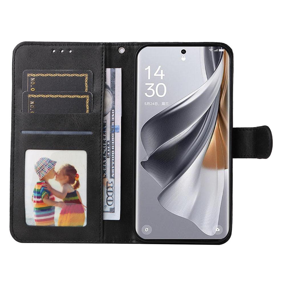 

For Oppo Reno10 Pro 5G (Global)/Reno10 5G (Global) Calf Texture Phone Case PU Leather Wallet Stand Anti-fall Cover Black