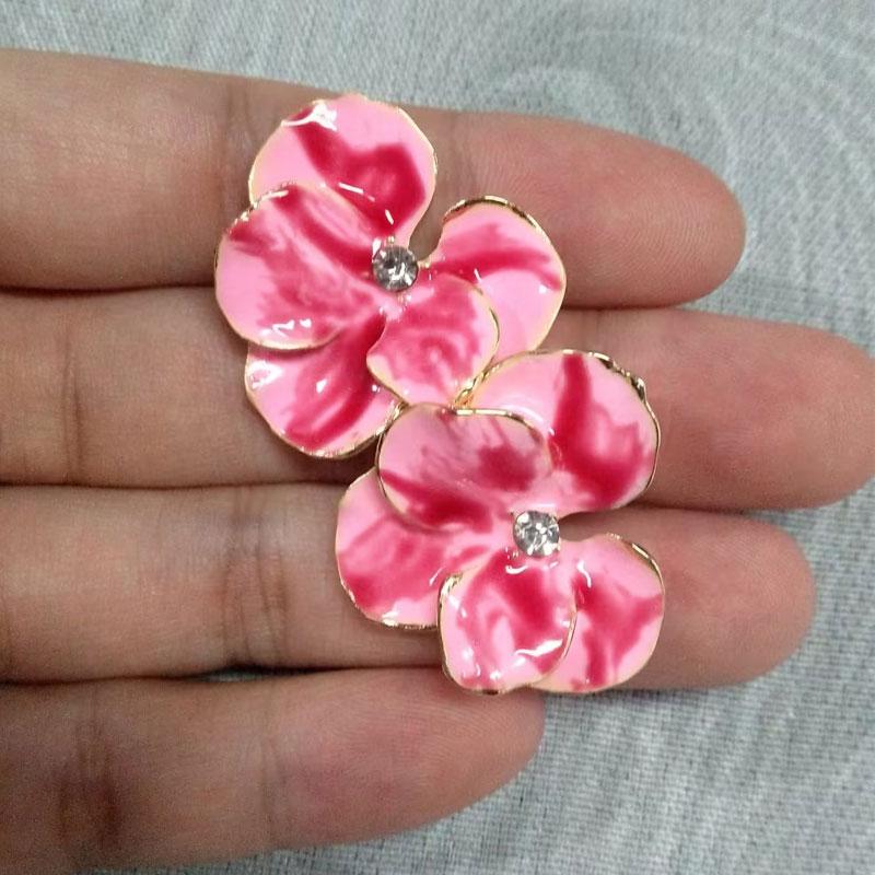 Summer Autumn Light Luxury Elegant Blue Flower Stud Earrings For Women Fashion Rhinestone Sweet Metal Wedding Party Jewelry