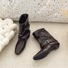 Winter Design Thick Heel Women Mordern Pipe Boots Fashion Belt Buckle Slip On Shoes Ladies Fashion Banquet Party Short Booties