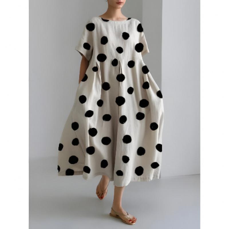 Damen Sommer Übergröße Gestreiftes Print Maxikleid, Lässiges Lockeres Rundhals Kurzarm Oversized A-Linien-Kleid