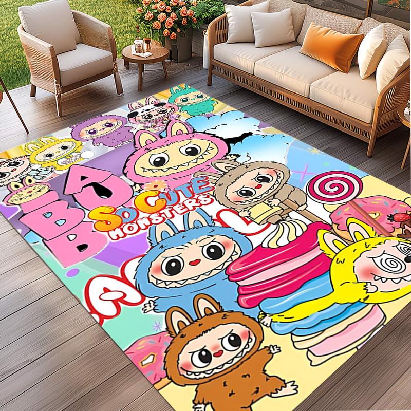 Labubu Print Rug, Washable Floor Carpet, For Entryway Dorm Laundry Room Office Study, Home Decor Birthday Christmas Gift