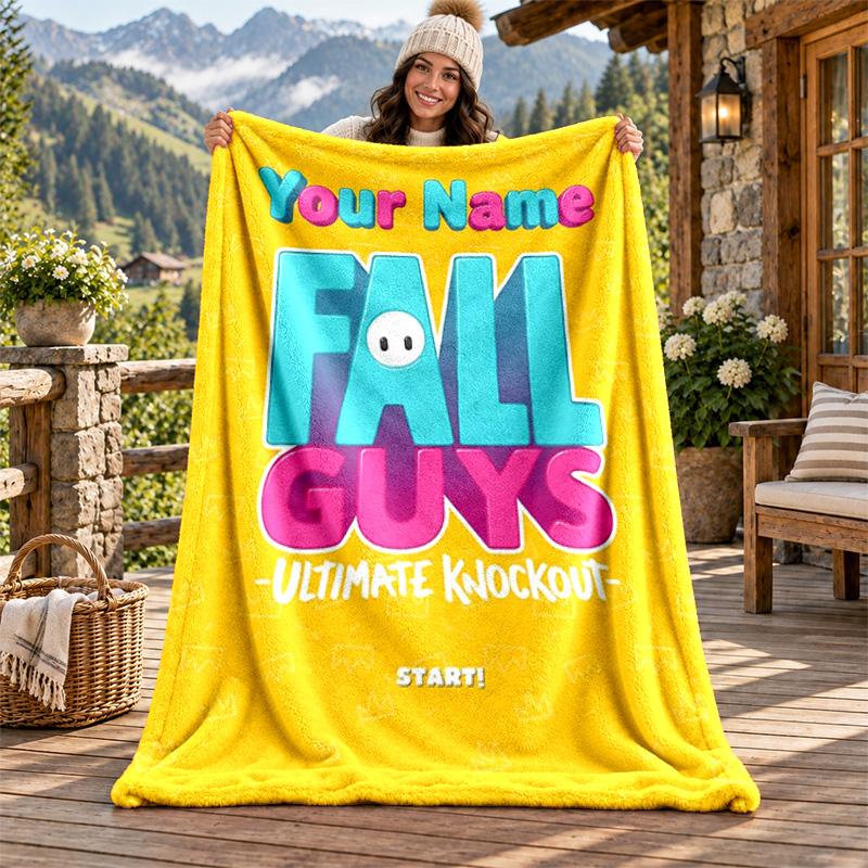 Fall Guys Custom Name Flannel Blanket Personalized Soft Warm Plush Throw Blanket Customized Gift for Family Friends
