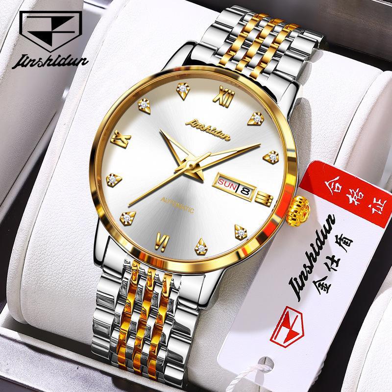 JINSHIDUN Novo Relógio Masculino de Negócios e Lazer Relógio Mecânico Automático Moda Diamante À Prova D'Água Luminoso Relógio Masculino de Alta Qualidade