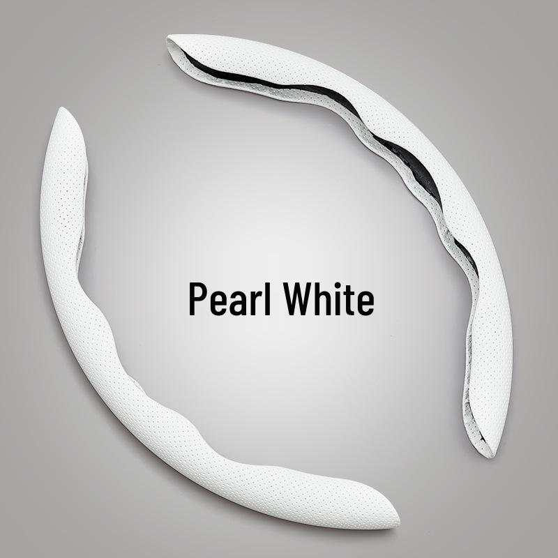 D-type Nappa Leather Anti-slip Perforated Steering Wheel Cover - Universal Fit, Four Seasons Use