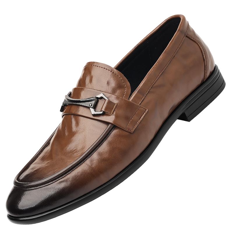 

Fashion New Men s Solid -Color Casual Leather Loafers Comfortable Metal - Decorated Business Office Shoe Fashionable Wedding Party Shoes 44 коричневый