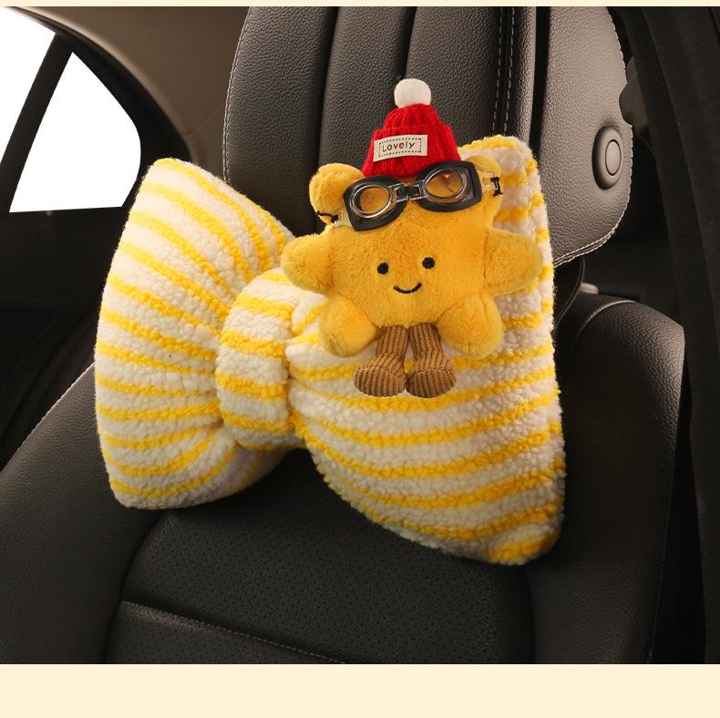 Cute Striped Winter Plush Car Seat Cushion for Nissan and Land Rover Models
