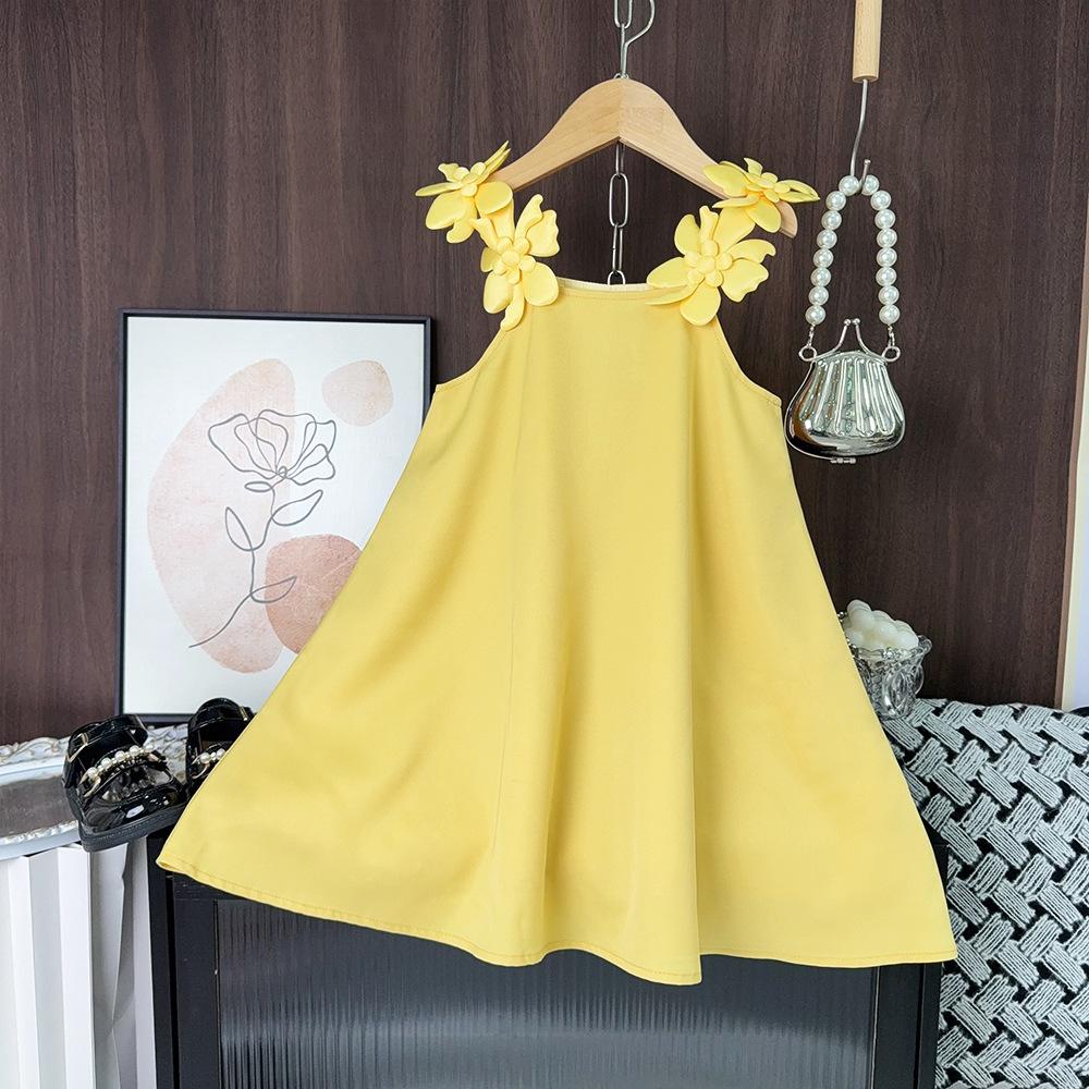Summer New Three-Dimensional Flower Sling Dress Girls High Quality Wedding Birthday Princess Dress 2-7 Years Old