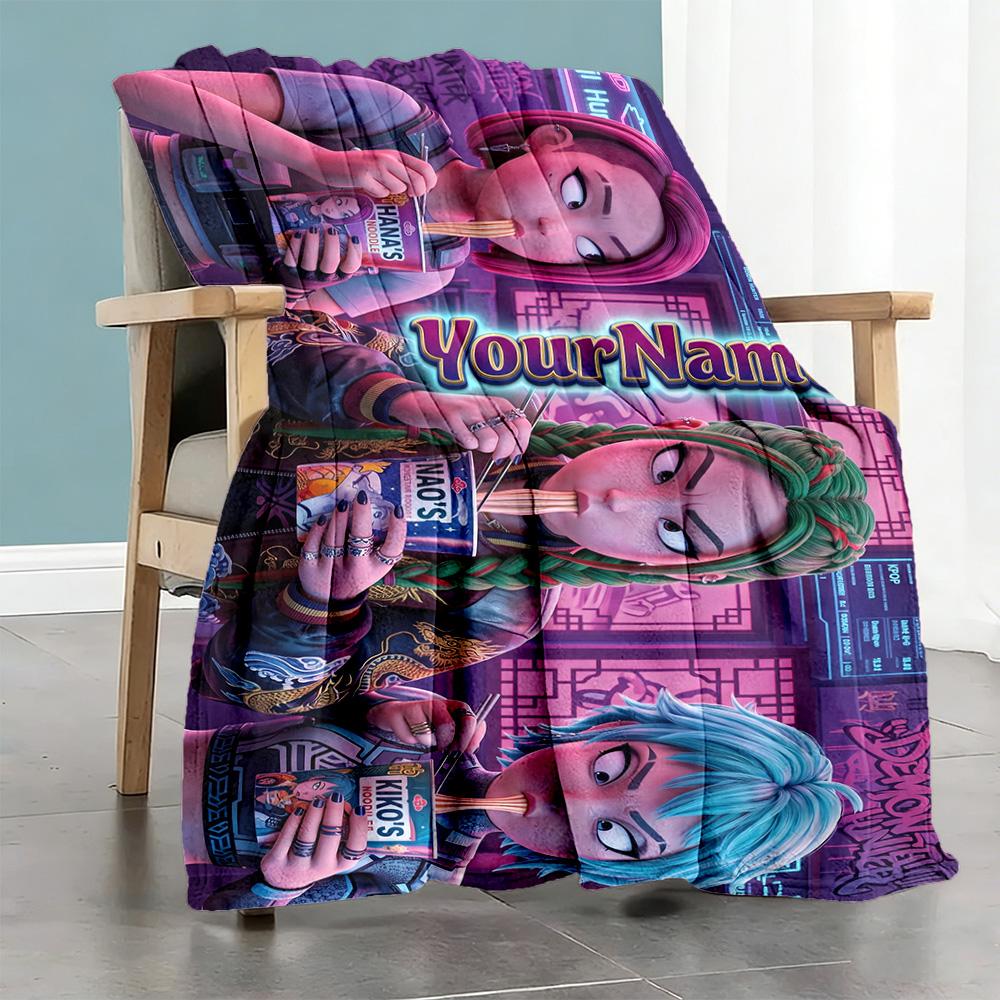 Demon Hunter Girls 3 Customize Your Name Blanket Throw Personalized Blanket Comfortable Versatile for Office Chair Bedding Nap Ideal for All Seasons