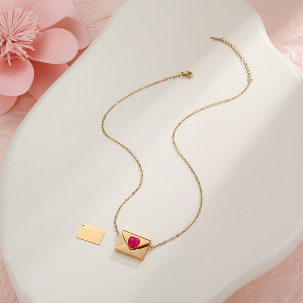 Openable Pendant Sweater Chain Rhinestone Lovers Choker Fashion Envelope Necklace  Gift