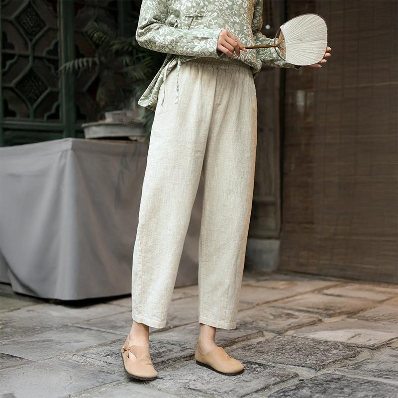 

Deer and Andi spring new cotton and linen pants women s high waist and thin ramie casual pants solid color high-end radish pants m [recommended 85-105]
