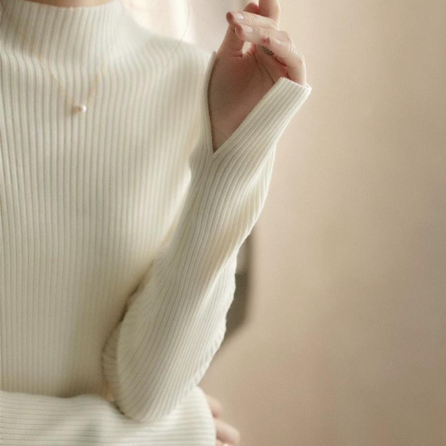 Mid-length Knitted Dress for Women In Autumn and Winter Half Turtleneck Slimming Casual Sweater Dress