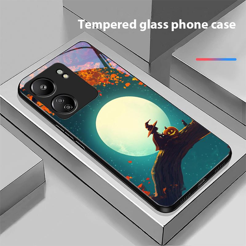 Witch Pumpkin Lantern For Redmi Note 7 8 9 8T 10 11 12 12S 13 14 Pro Plus 5G 13C 12 14C 5 3 4G Black Tempered Glass Phone Case
