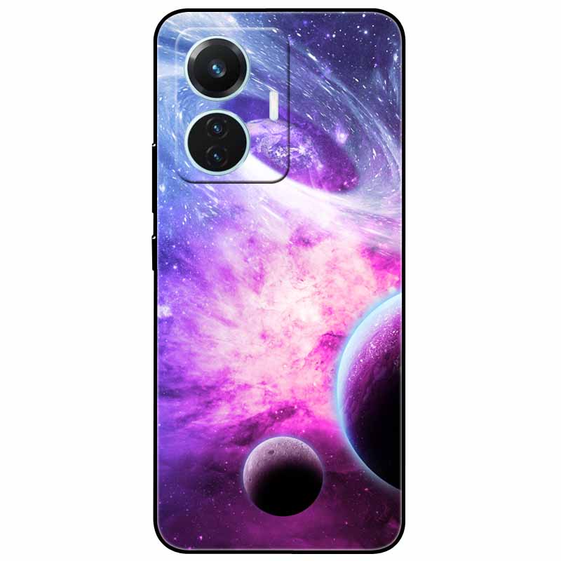 For Vivo T1 4G Case V2153 Covers TPU Black Silicone Starry Moon Cover for Vivo T1 44W Case Shockproof Soft X100 Pro Shells