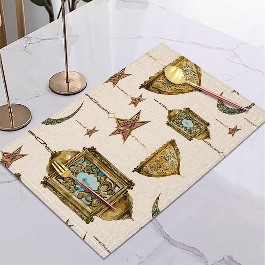Ramadan Linen Placemat Eid Mubarak Table Ornaments Muslim Islam Party Supplies Ramadan Mubarak Kareem Home Decorations 42x32cm