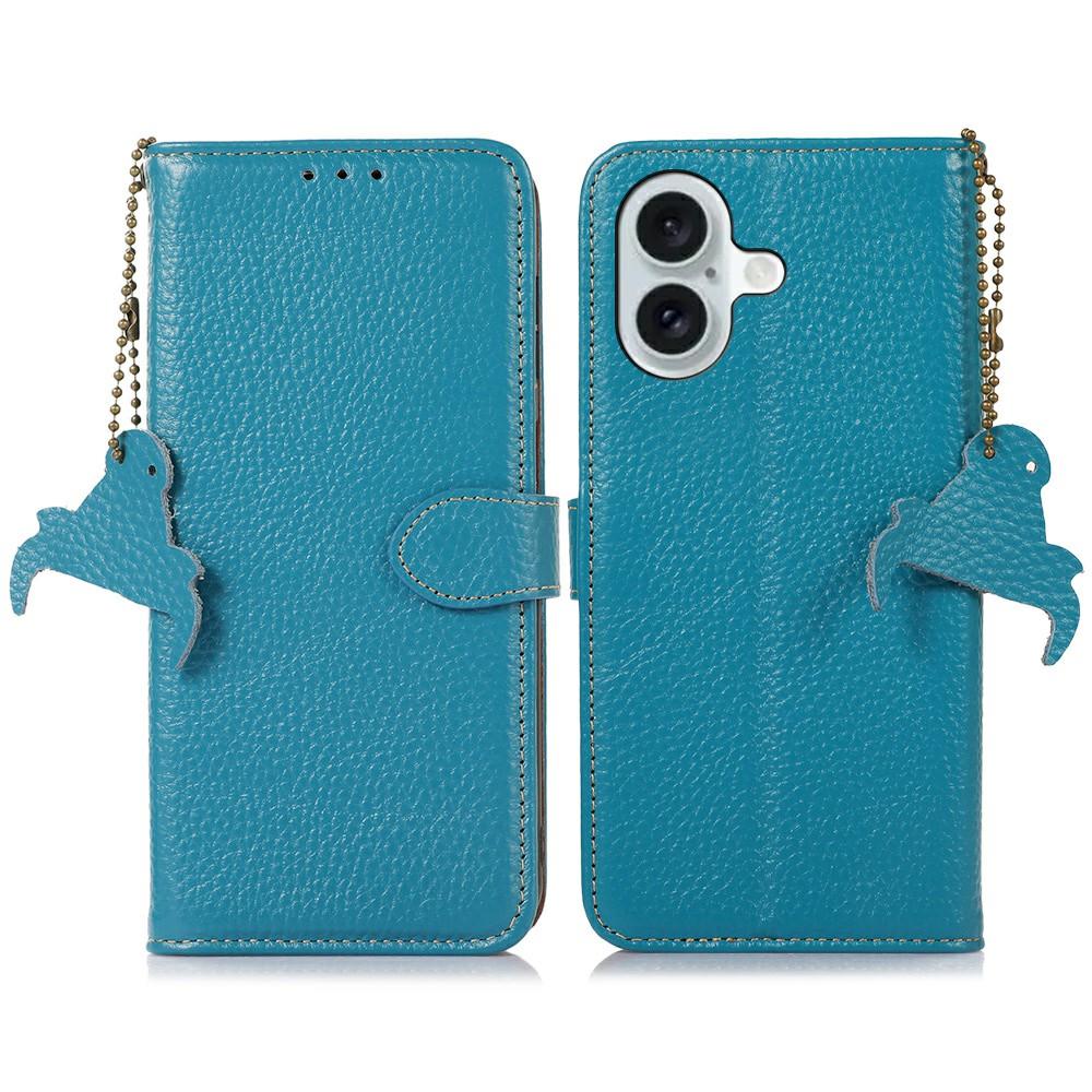 For iPhone 17 Case RFID Blocking Genuine Cow Leather Phone Cover Litchi Texture B