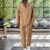 2026 Men's V-neck Casual Sports Suit: Spring/Autumn Loose Long Sleeve & Pants Set