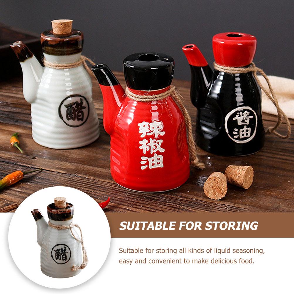 White Vinegar Bottle Ceramic Condiment Bottle Japanese Style Oil Pot Home Seasoning Bottle Kitchen Dining Bar Accessories
