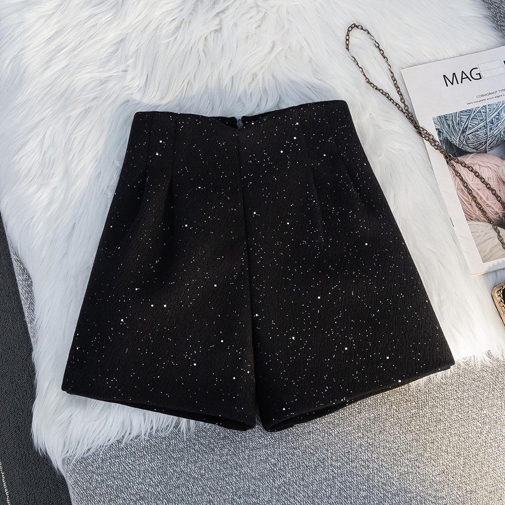 

Женские зимние шерстяные шорты А-силуэта с широкими штанинами и высокой талией Quadruple Extra Large чёрный