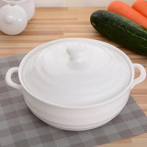 Ceramic Soup Pot Nordic Phnom Penh White Round 1.4L Large Bowl with Lid Cooking Utensils Household Kitchen Supplies Tableware