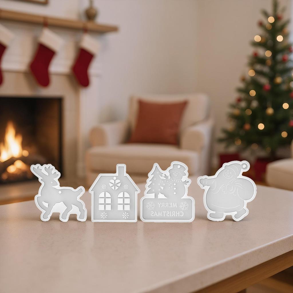 Christmas Silicone Casting Mold Resin Concrete Charm Pendant Christmas Tree Gypsum Mold Plaster Wax Fondant Clay Concrete Set